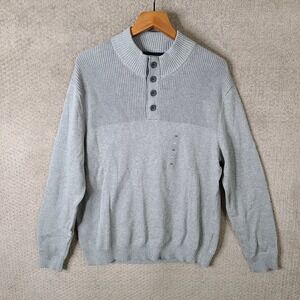 Club Room Sweater Mens XL Gray‎ Knit Button Mock Neck Soft Heather Cotton NEW